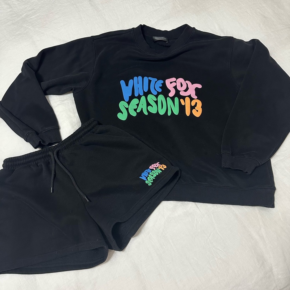 White Fox Black Sweatshirt and Shorts Set